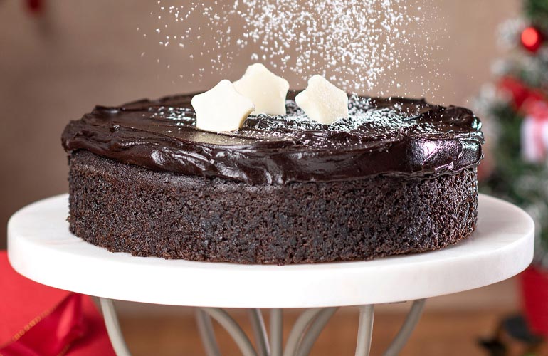 A picture of a Pillsbury Choco Egg Free cake sitting on top of a table.